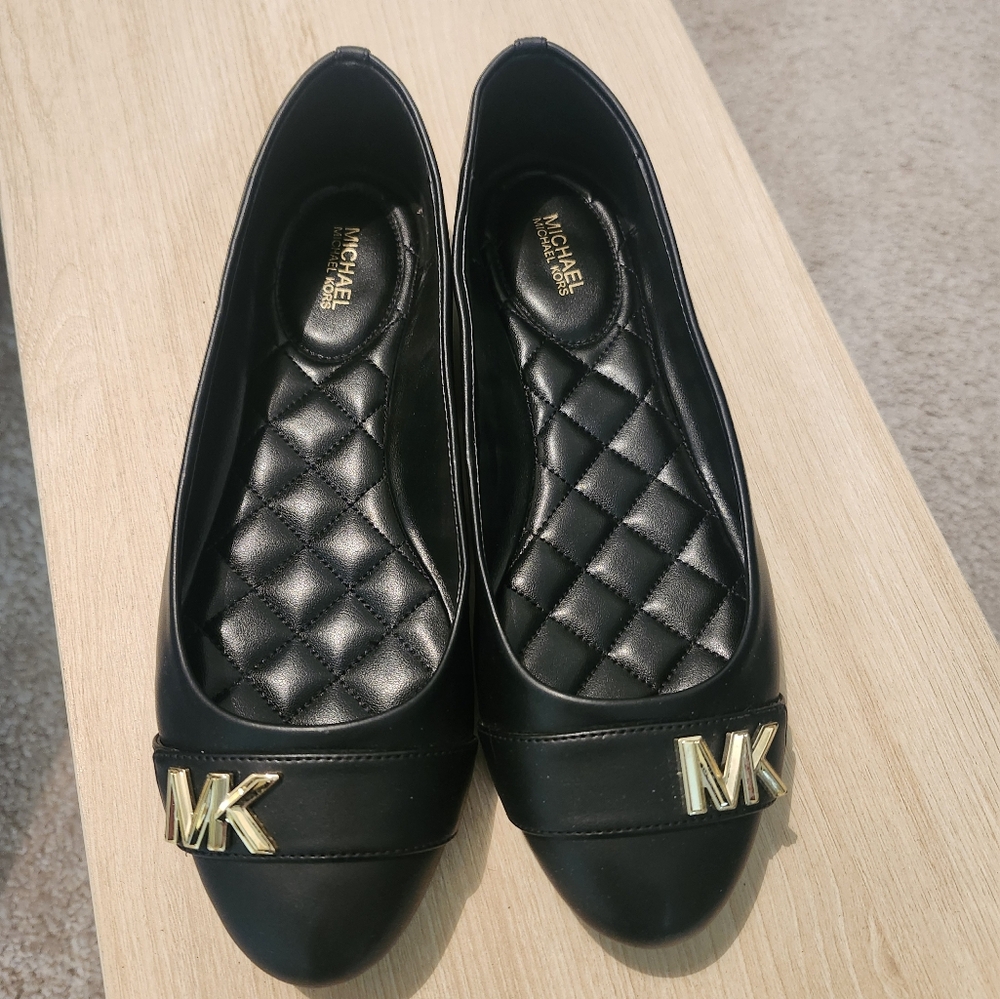 Michael Kors Black Ballet Flats with Gold Logo